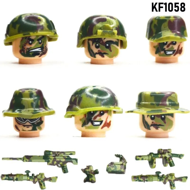 

Building Blocks Soldier with Weapon Accessories Figures For Children Toys Head KF1058