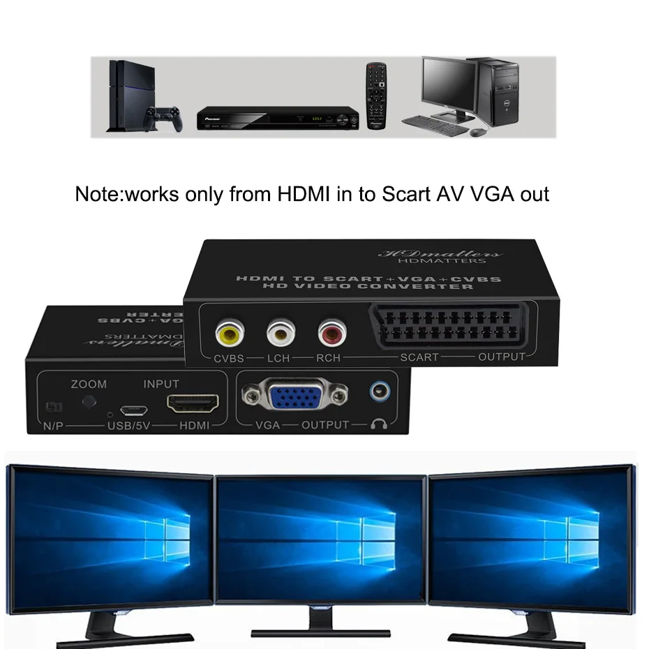 HDMI совместимый с Scart композитный AV GA преобразователь сплиттер функцией