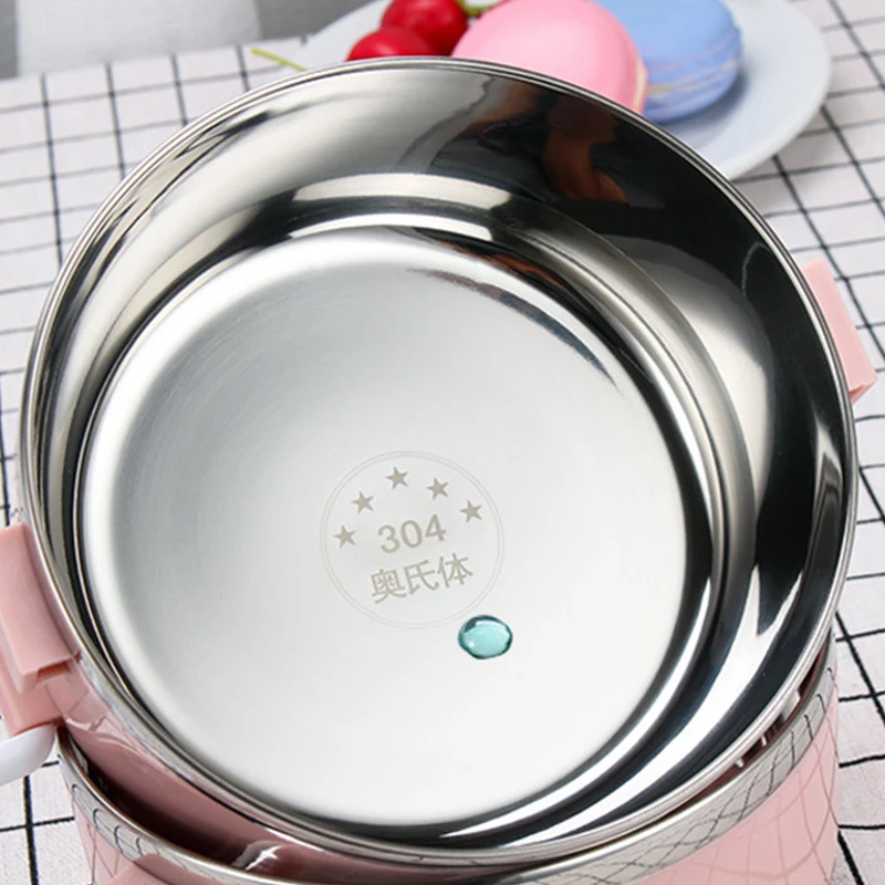 

Yihao 304 Stainless Steel lunch box multi-layer insulation portable round children Tableware + cooler bag Lunch Box