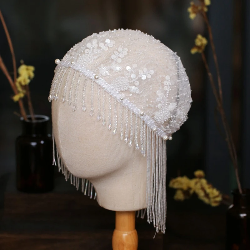 

Wedding Bridal Hats fashion Fascinators tassel headpiece party Hat Elegant White bridcage veil party hair accessories