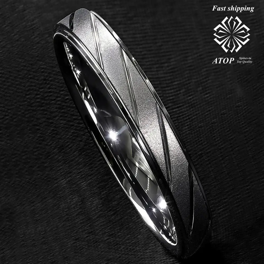 

6mm Silver Tungsten Ring Sandblasted Finish Groove Wedding Band ATOP Jewelry