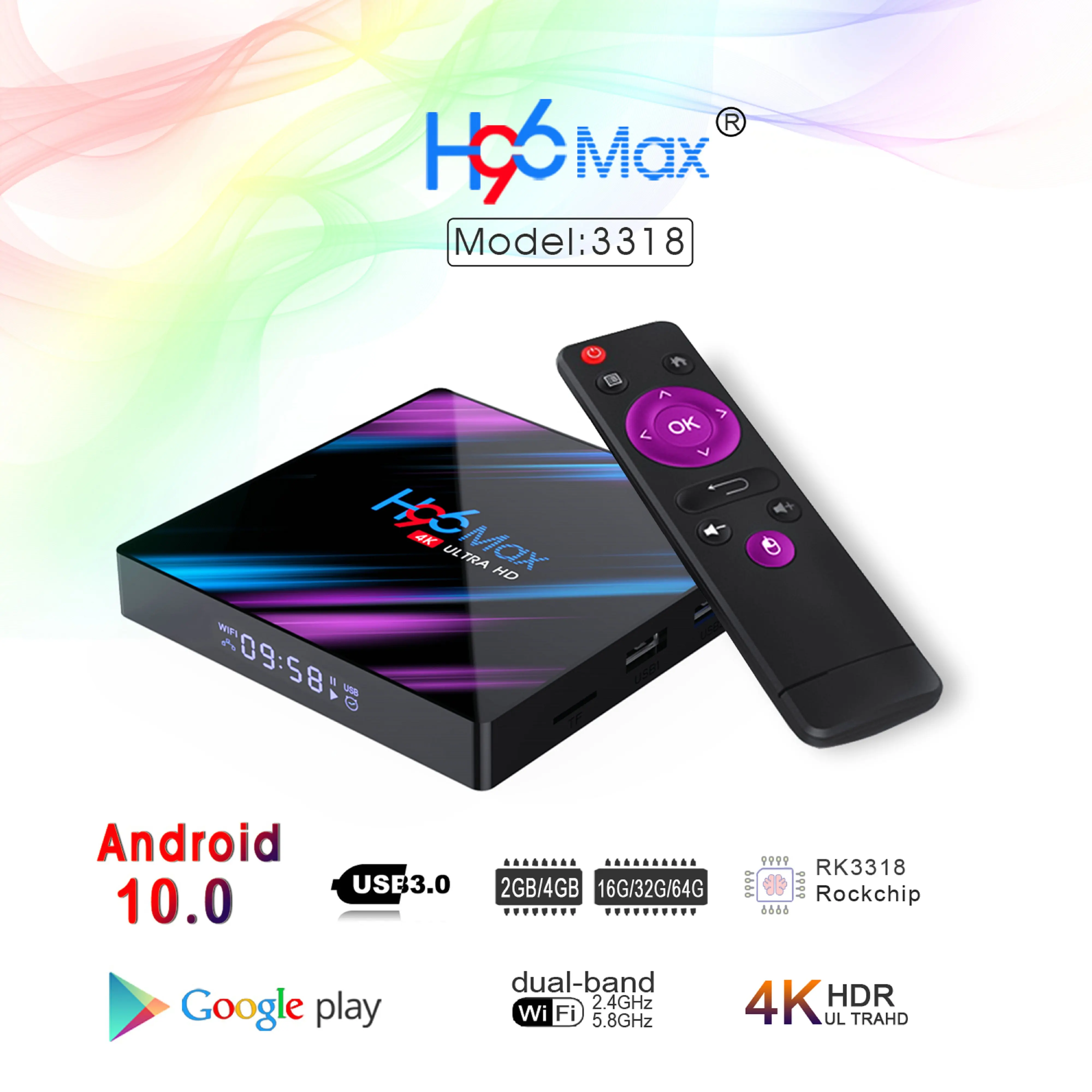 Смарт ТВ-бокс LEMFO H96 MAX Android 10 0 Rockchip RK3318 4 Гб 64 USB3.0 Поддержка HDMI 2 RKMC 18 1 4K H.265 HD YouTube Netflix