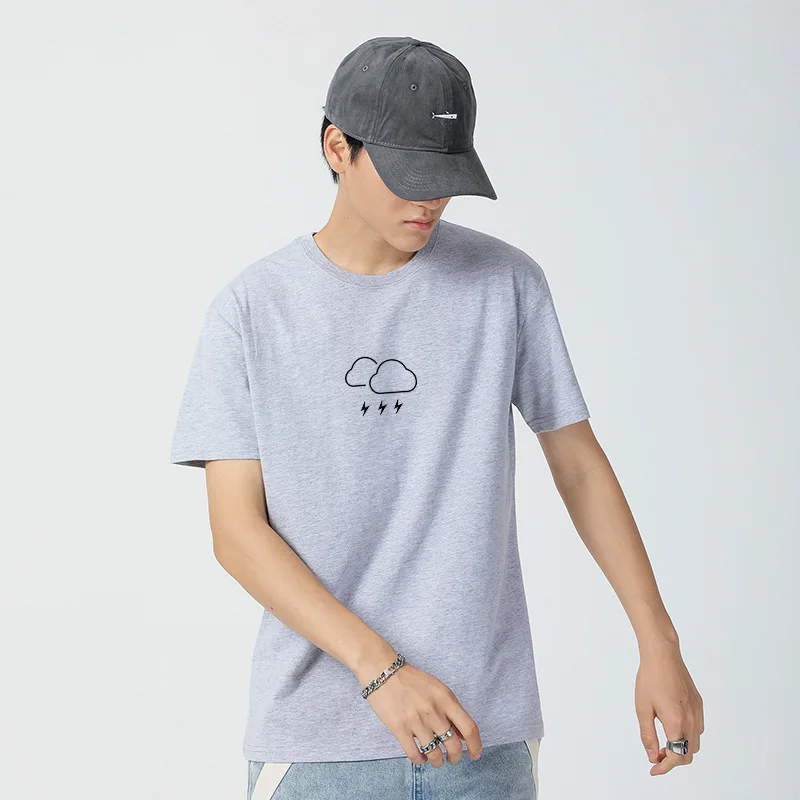 100% хлопок с принтом облака забавные мужские футболки круглым вырезом Модные топы