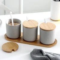 nordic home creative ceramic seasoning jar with lid small spoon seasoning box salt shaker kitchen supplies storage set