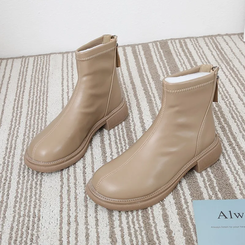 Женские ботинки из ПУ кожи с круглым носком на молнии | Обувь