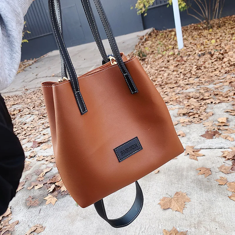 

Женская сумка-тоут из искусственной кожи, винтажная Вместительная дорожная сумка через плечо, 2021