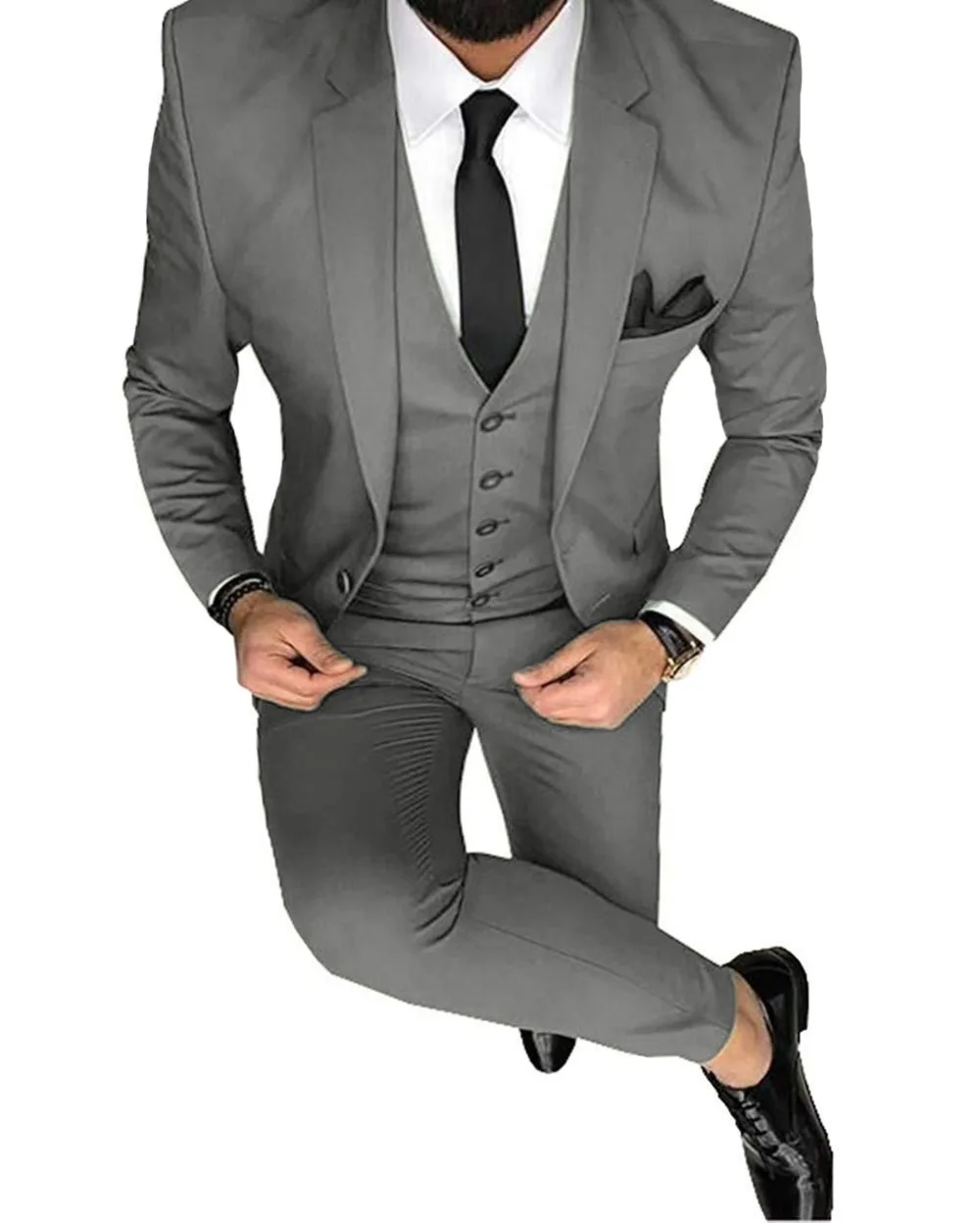 Men Suits Slim Fit Casual 3 Pieces Business Groomsmen Grey Green champagne Lapel Tuxedos for Formal Wedding(Blazer+Pants+Vest)