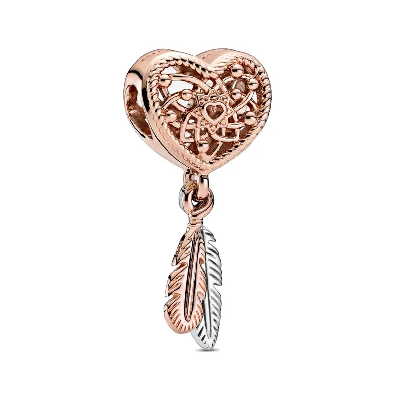 Bear Fox &amp Squirrel Openwork Heart Three Feathers Dreamcatcher Dangle bead fit Original Pandora charms silver 925 bracelet | Украшения и