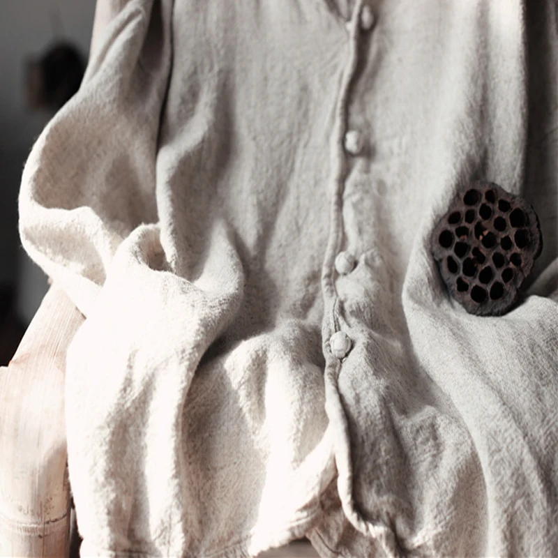 

Johnature Women Shirts Cotton Linen 2021 Autumn New Long Sleeve V-Neck Button Vintage Casual Blouses Women Tops