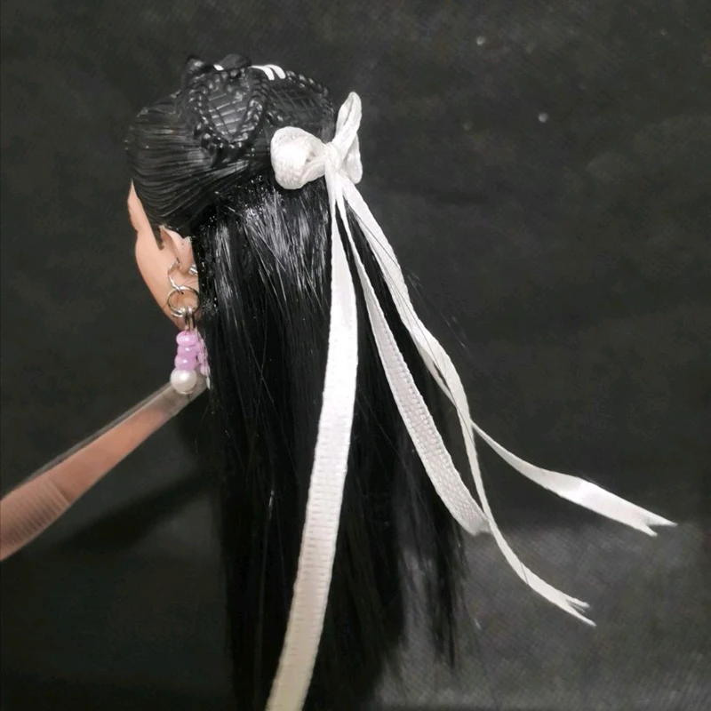 1/6 масштаб древней красавицы женские модели головы с серьгами и черными длинными