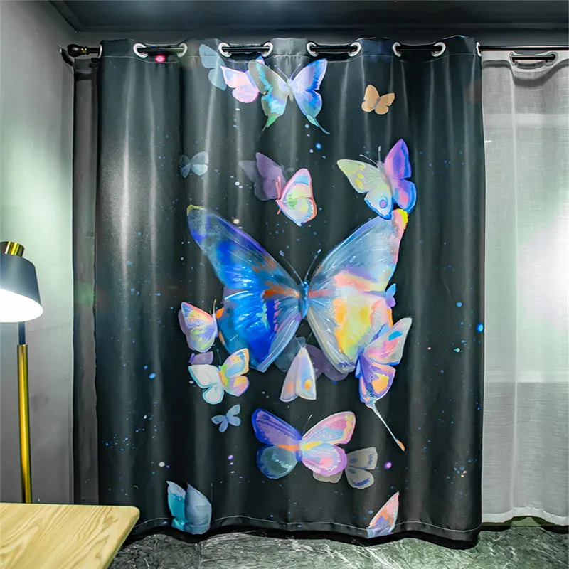 

Black And White Butterfly Flower Geometry Bedroom Kitchen Curtains Living Room Decoration Items Customizable Curtains