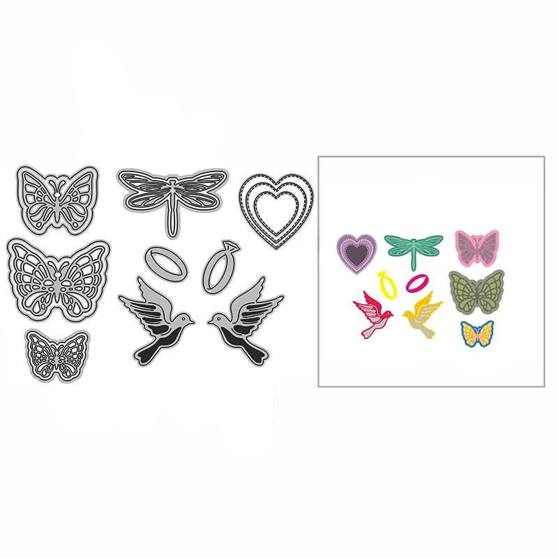 

Новинка, рельефное тиснение в виде кольца с сердечками, птиц, бабочек, сердец, металлические пресс-формы для рукоделия, декор «сделай сам», с...