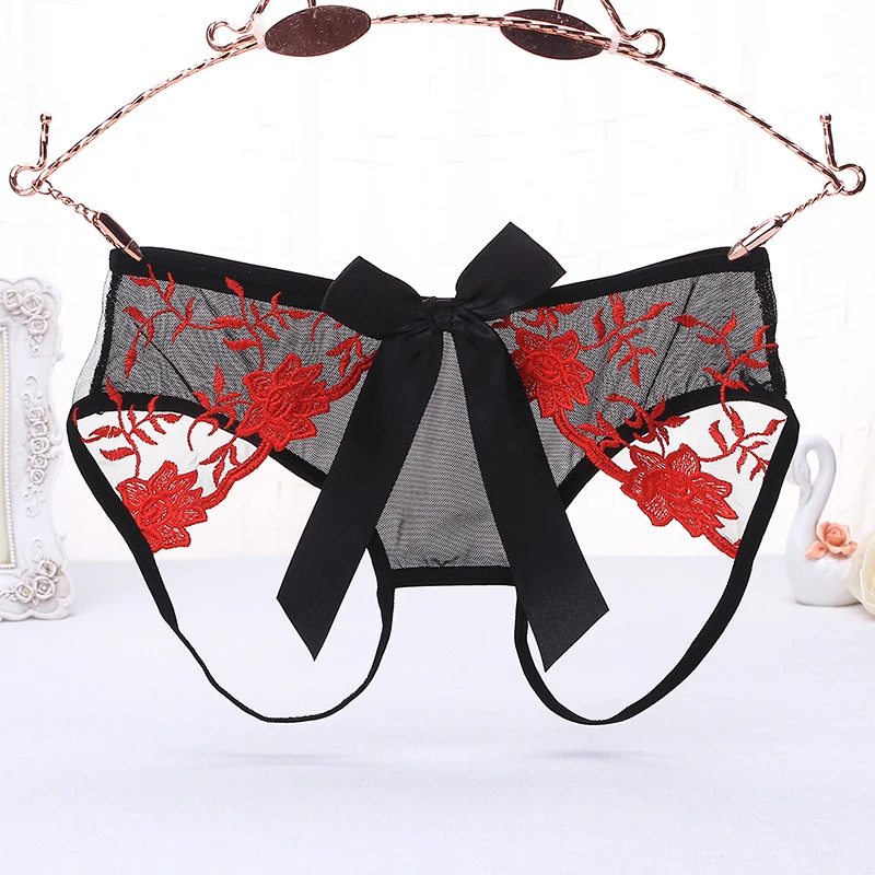 Женское кружевное нижнее белье прозрачные трусики с открытой промежностью