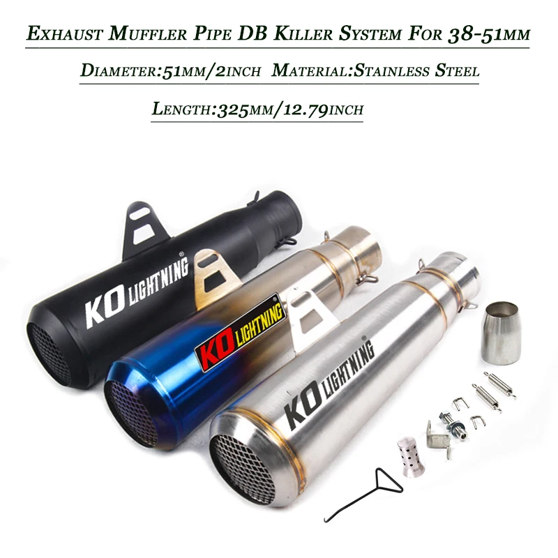 

Universal 2inch Input Exhaust Vent Pipe DB Killer Refit Motorcycle Tail Muffler Tube Stainless Steel System For 38-51mm Silencer