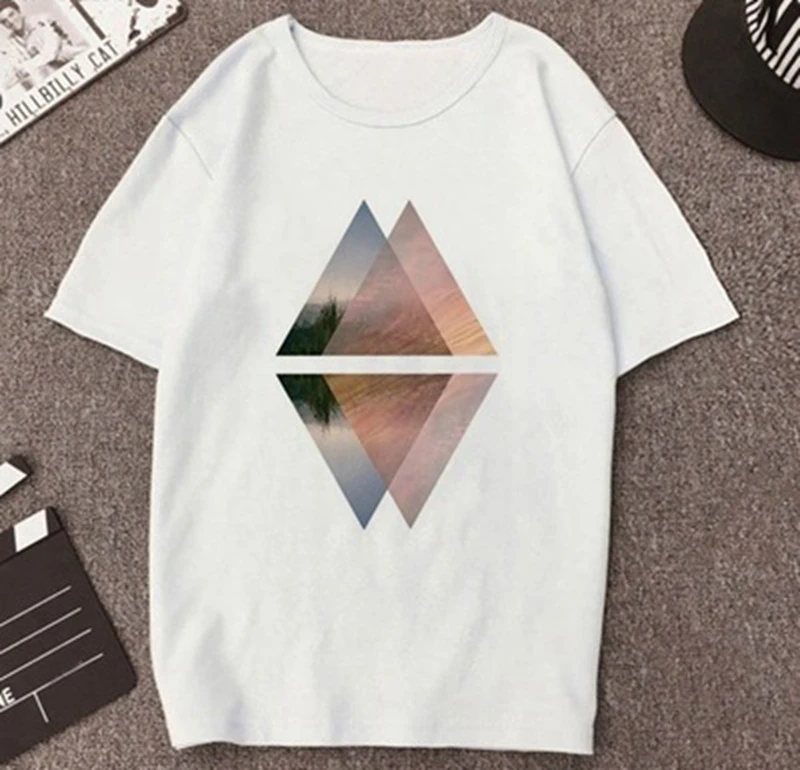 

Summer T Shirt Women 2021 Harajuku Geometric Print Short Sleeve O Neck Tops Casual Basic White T-Shirt Female Fashion Clothes