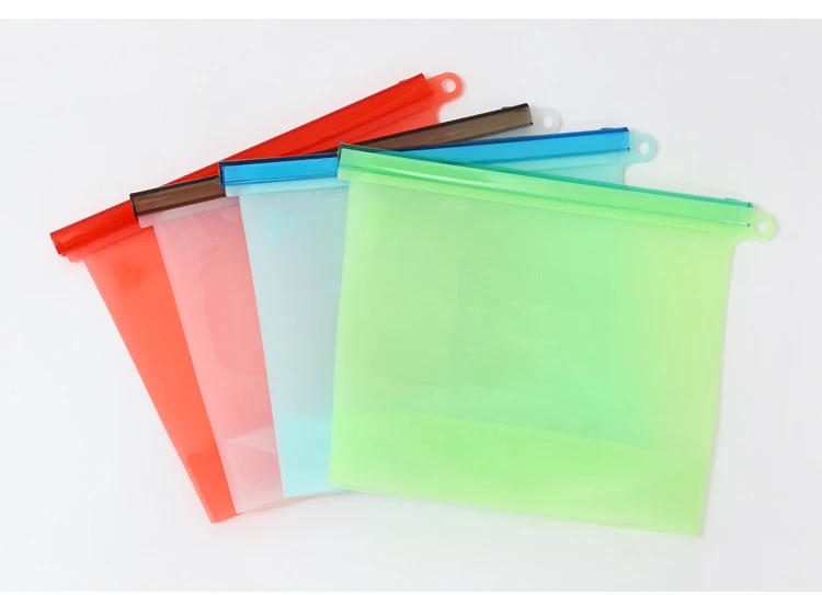 Reusable silicone food bag Silicone ziplock bags Refrigerator food freezer bags 1000ml milk fruit meat fresh sealed storage bags