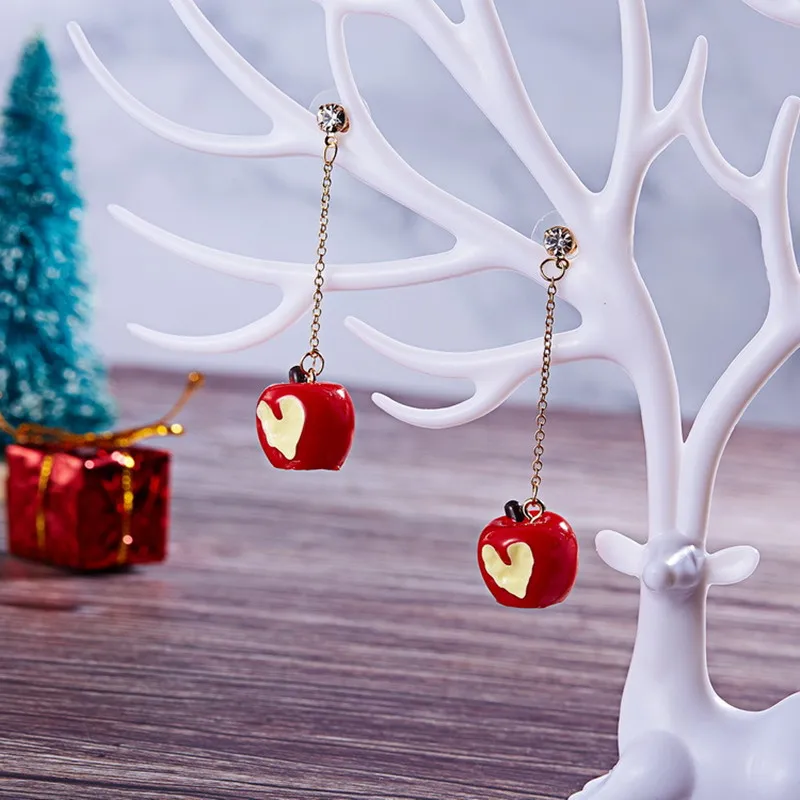 Новые женские модные длинные висячие серьги Рождественская Любовь Сердце яблоко