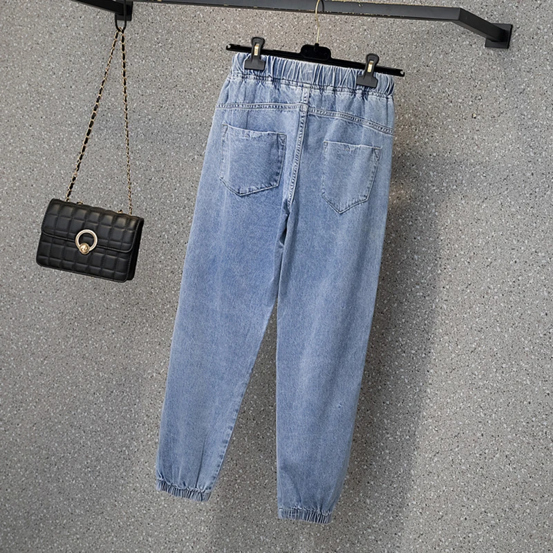 Женские джинсы с высокой талией со шнуровкой джинсовые шаровары женские брюки до