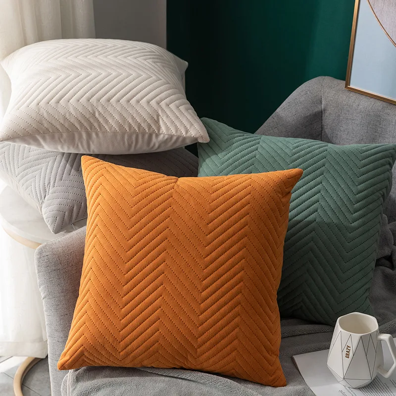 

Quilted Velvet Pillowcase Throw Pillow Covers 45X45CM Home Cojines Decor Pillow Cases Simple Sofa Cushion Cover Decorative