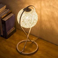 Gift personality warm fashion bedroom bedside lamp simple modern led small night lamp twine rattan table lamp