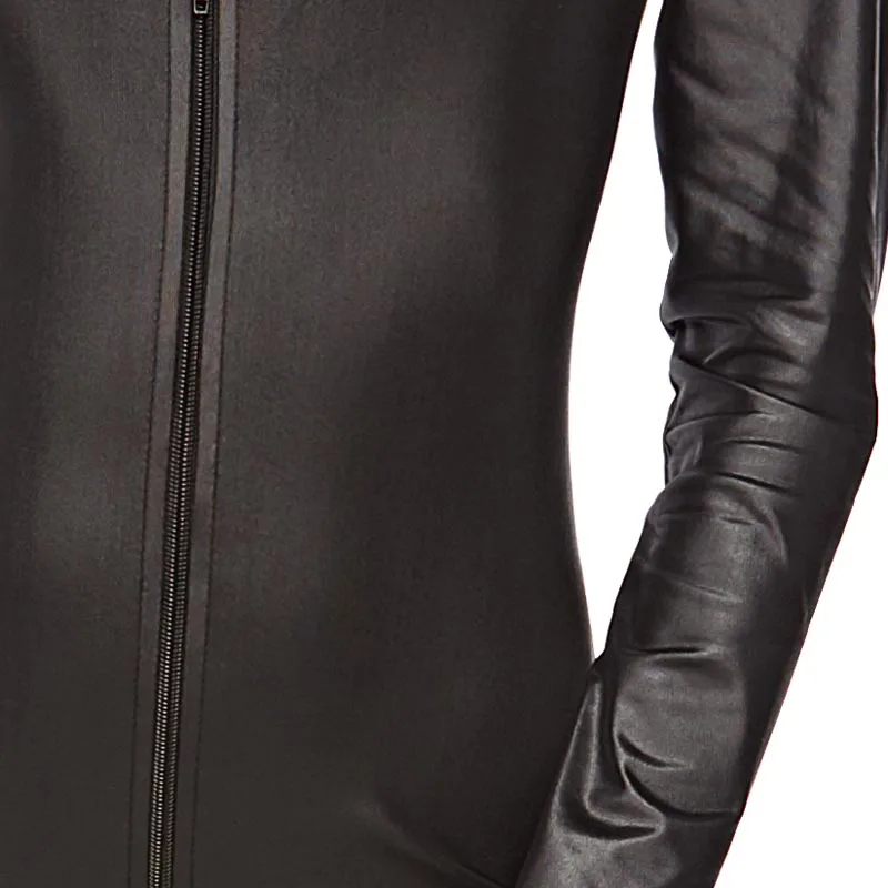 Сексуальный женский комбинезон с котом из искусственной кожи длинный на молнии