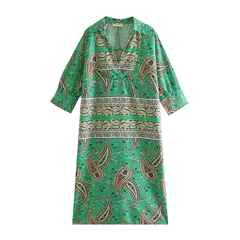 2019 женское винтажное повседневное Свободное платье с v-образным вырезом и