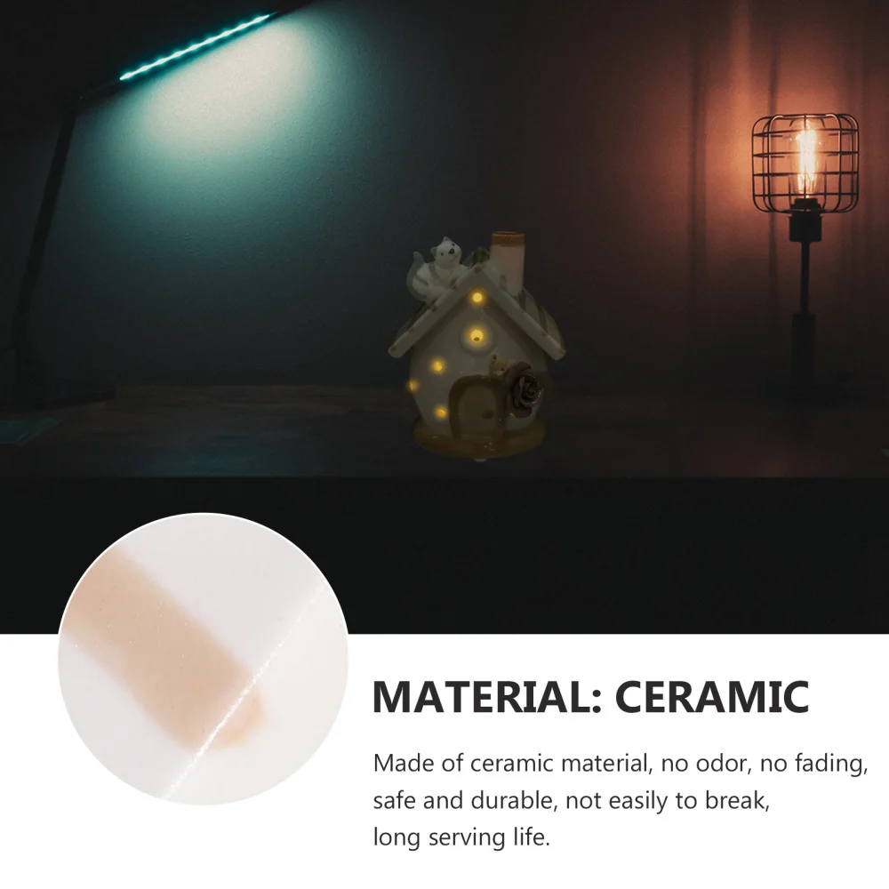 

Ceramic House Statue Night Light Tabletop Ornament Home Furnishing Gift