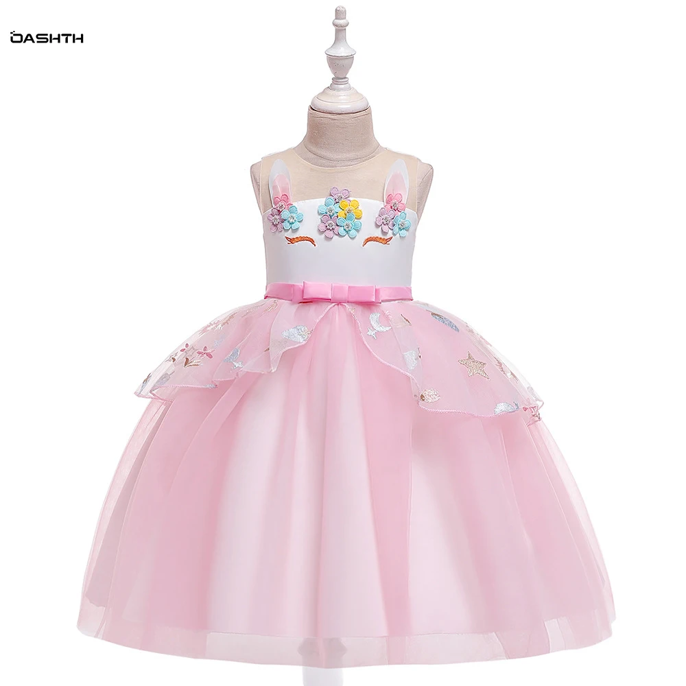 

OASHTH Children's clothing new children's dress net gauze princess princess girl dress flower girl wedding show dress