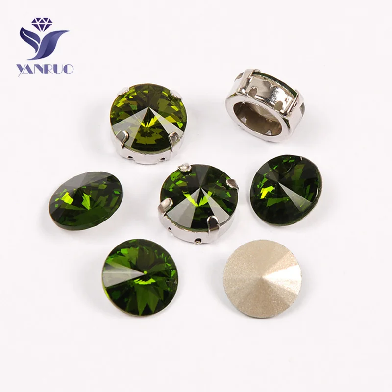 YANRUO 1122 Rivoli Olivine Пришивные круглые камни K9 Хрустальная установка Рукоделие Шитье