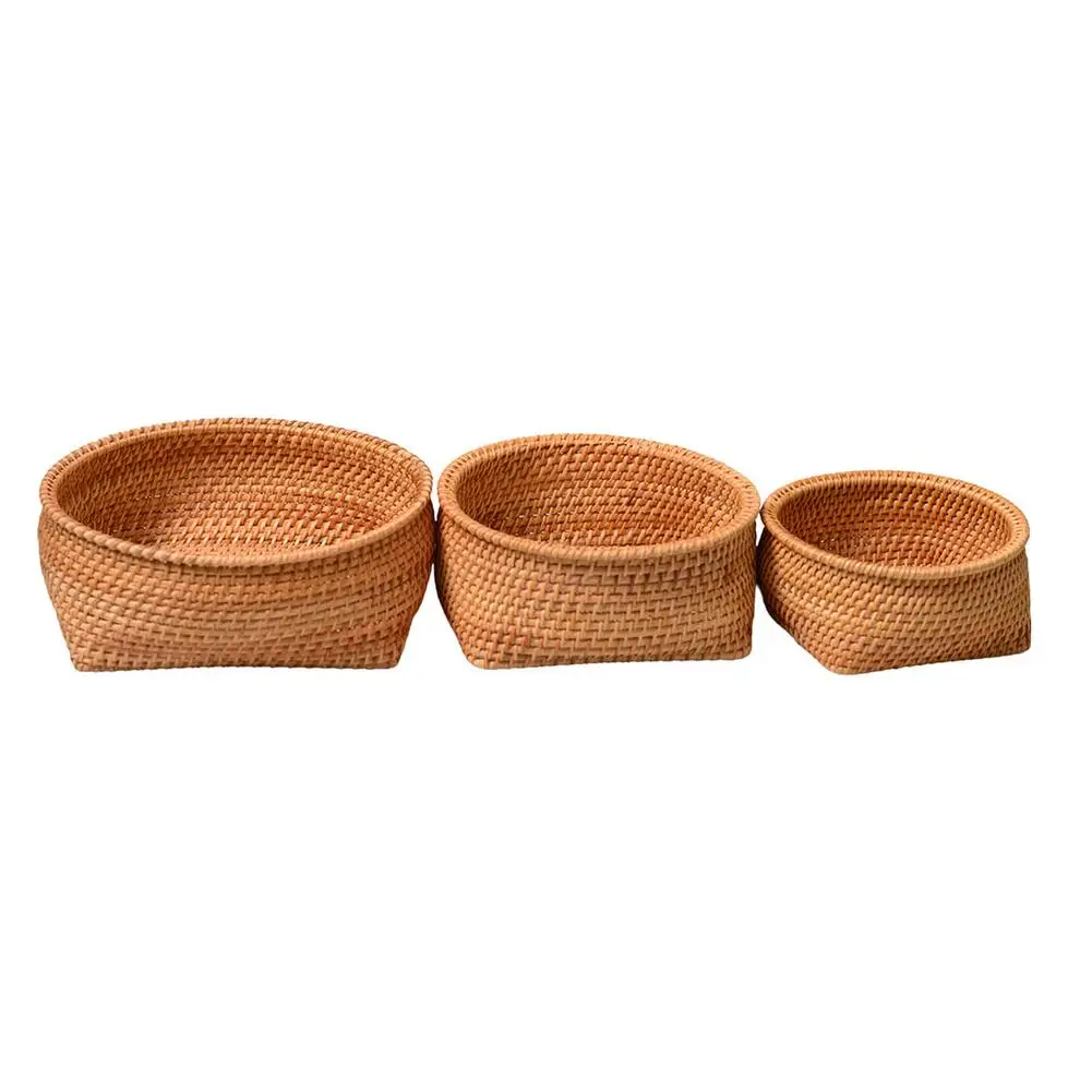 

Handwoven Storage Basket Table Organizer Macrame Wicker Fruit Tray Multi-Purpose Food Fruits Vegetable Bread Storage Basket