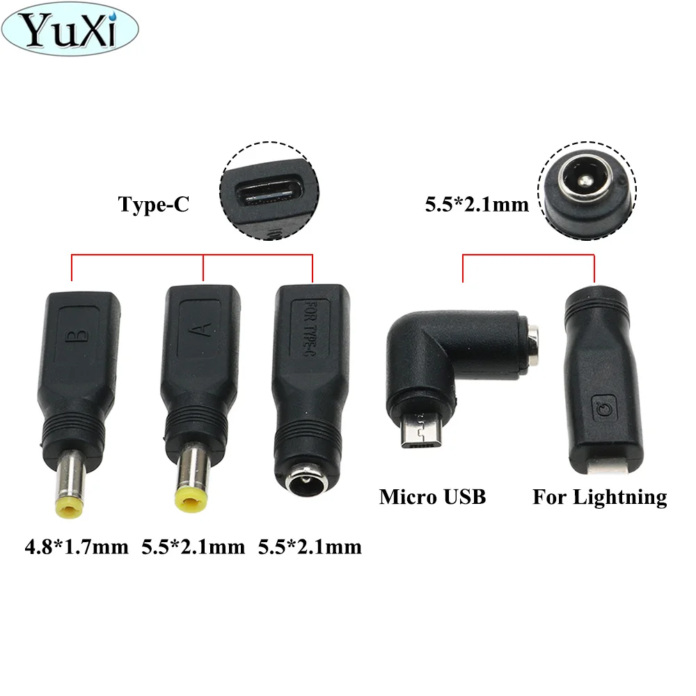 YuXi 5 5x2 1 мм/4 8*1 7 мм разъем мама к Micro USB Type C папа контактный питания постоянного тока