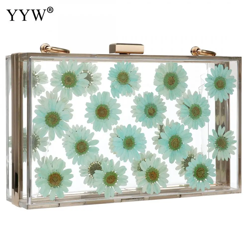 Women Bag Acrylic Clear Purse Transparent Hard Crossbody Bag Lucite See Through Handbags Evening Women Floral Clutch Bag