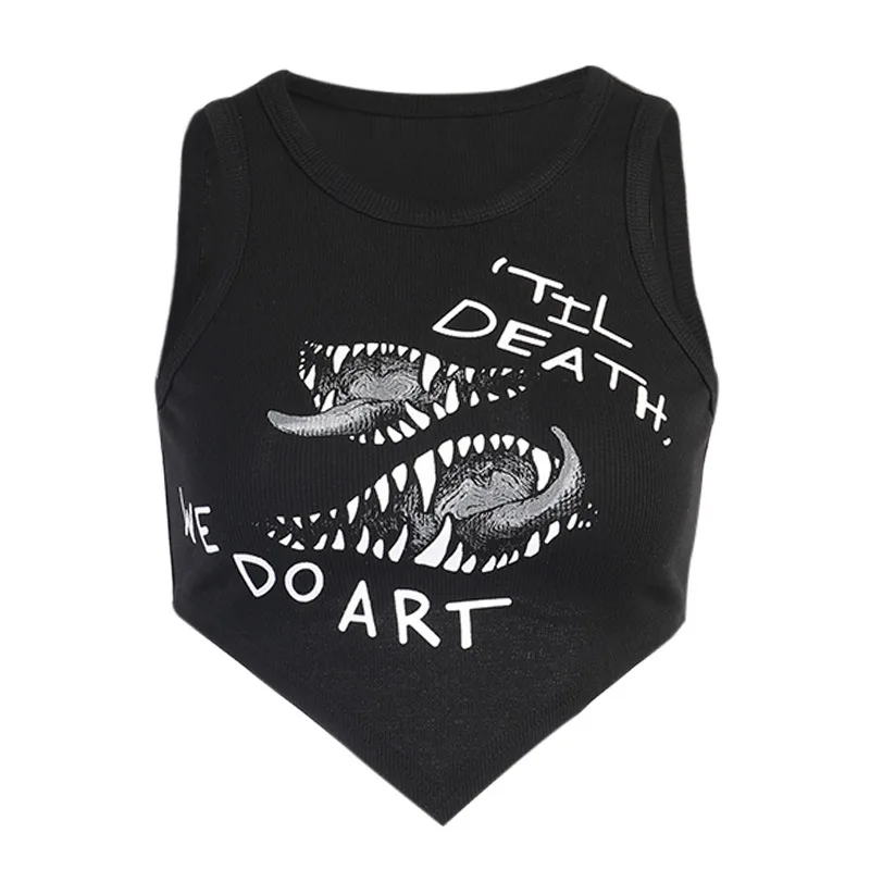 

Woman Inverted Triangle Print Crop Tank Top Summer Slim Round Neck Sleeveless Short Vest Back Fashion Tops for Ladies Clothing