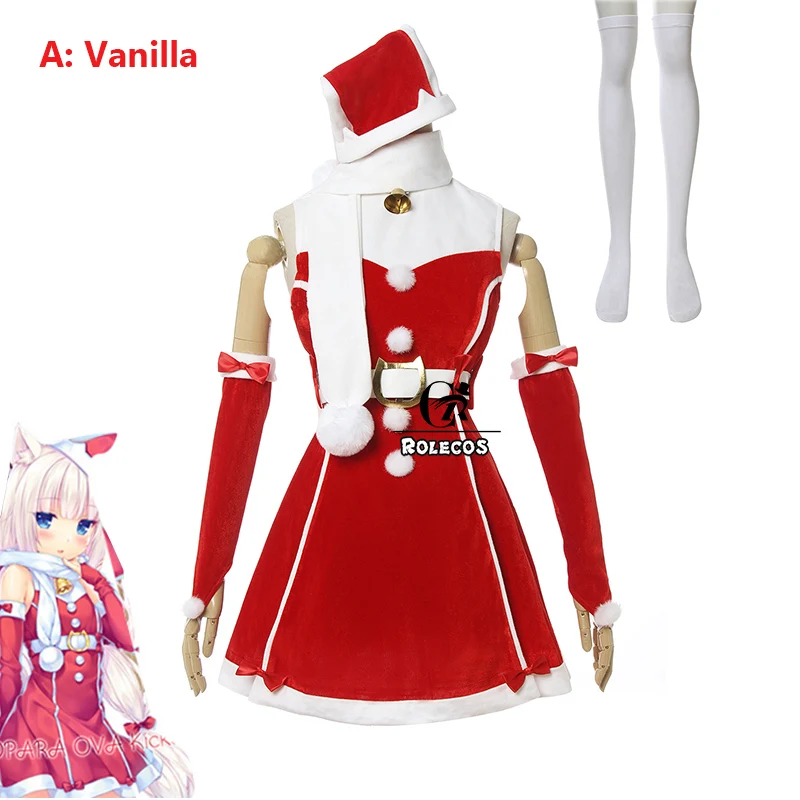 A Vanilla ROLECOS Nekopara, костюм для косплея, Рождество, ваниль, Chocola, платье для косплея, женское красное платье, рождественские, вечерние, сексуальный костюм, шапка, перчатки, носок - Цвет: A Vanilla