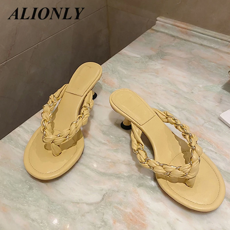 

ALIONLY New Chain Slipper Outdoor Sandal Shoes for Women 2022 Summer Ladies Low Heel Sandy Beach Slides Flip Flop Mujer