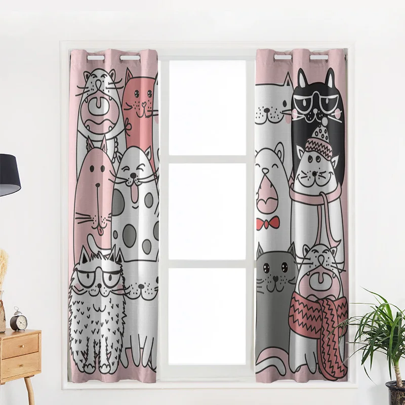Комикс кот животное розовые кавайные оконные шторы гостиная кухня Современный