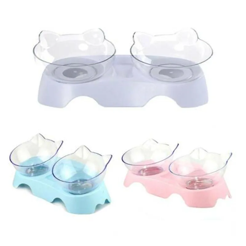 

Cute cat's ear cat bowl double bowl with oblique mouth to protect cervical Separation design spine and heighten base