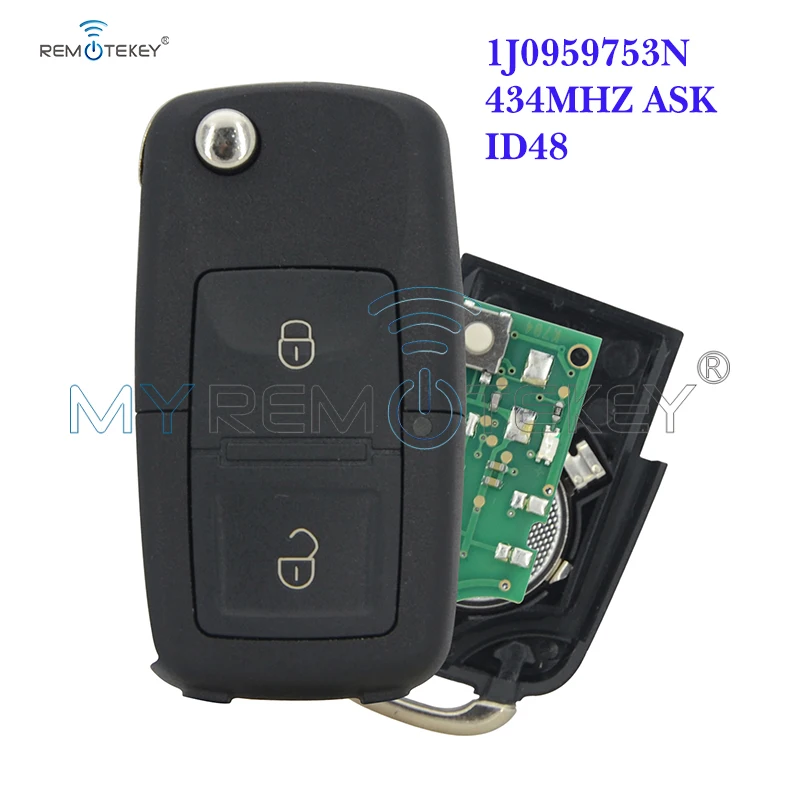 

Remtekey for VW Beetle Bora Golf Jetta Passat 1J0 959 753 N Flip remote key 2 button 434mhz ASK ID48 chip 1J0959753N 1998-2011