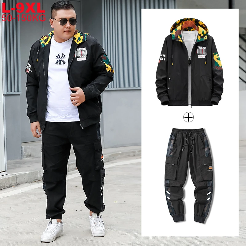 Tracksuit Men Jacket Sets Mens Sports Cargo Pants Tracksuits 2 Piece Set Plus Size 7xl 8xl 9xl Loose Oversized Sportswear Suit