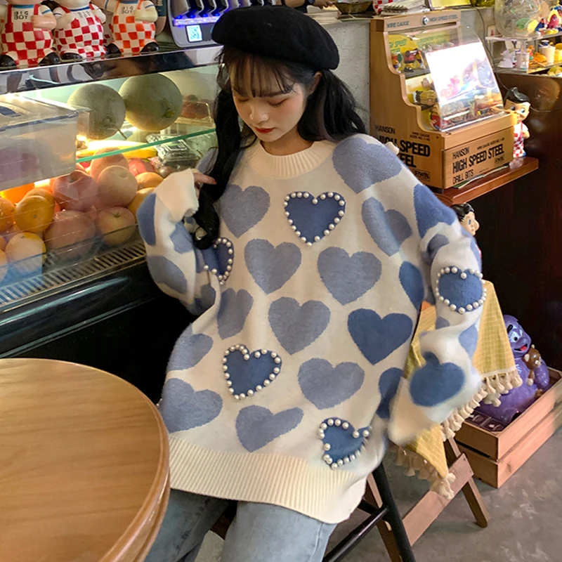 Осеннее милое сердце вышивка женские свитера 2019 новый корейский Любовь