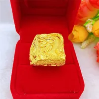 Luxury Gold Color Ring for Men Wedding Engagement Anniversary Ring Delicate Dragon Pattern Yellow Gold Jewelry Birhtday Gifts
