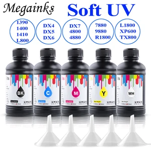 Светодиодные УФ-чернила 250 мл для принтера Epson 1390, 1400, DX4, DX5, DX6, DX7, мягкие УФ-чернила для планшетного струйного принтера Roland Mimaki, 5 шт.
