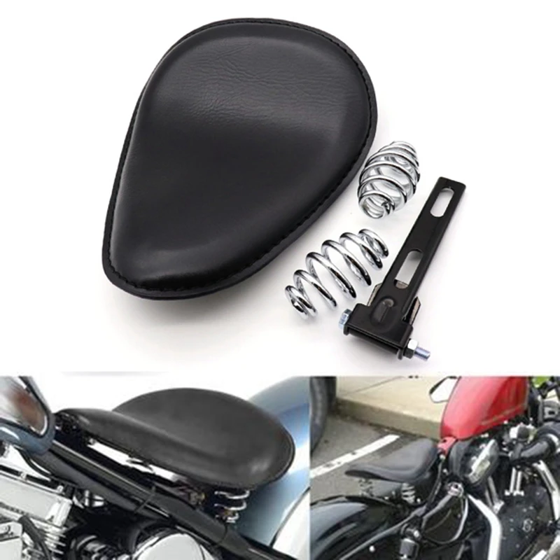 

Motorcycle Seat Vintage Leather Solo Seat Cover 3inch Spring Swivel Bracket Seat for Bobber Chopper Honda Custom