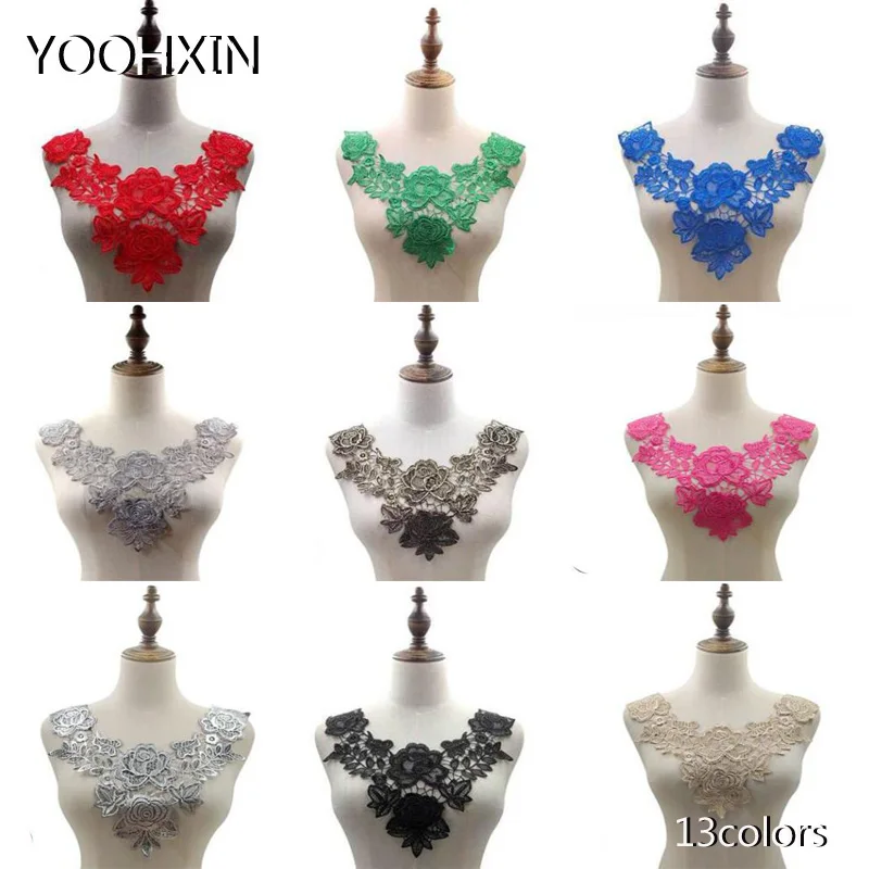 Новый розовый вышитый цветок кружевной воротник тканевый швейная аппликация