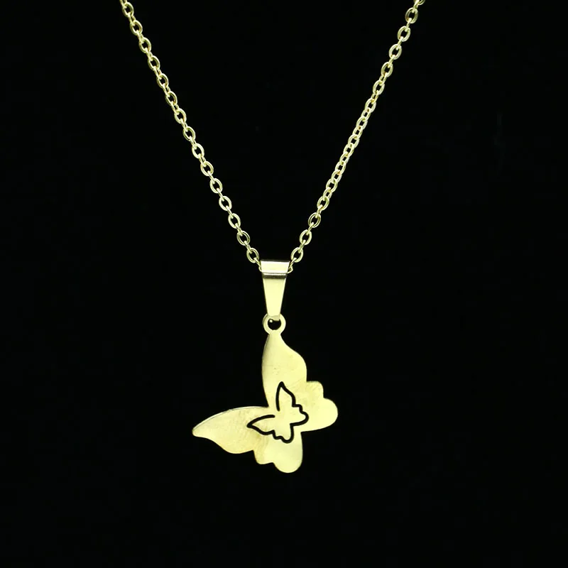 Ожерелье из нержавеющей стали для женщин и мужчин Золотая подвеска-бабочка
