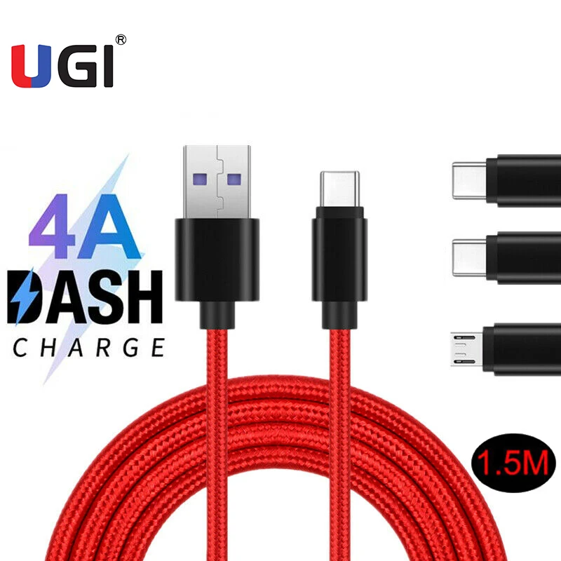 

UGI 4A Fast Charging Cable Quick Charge 3.0 Type C USB C Micro USB Cable For Huawei Xiaomi RedMI OnePlus+ HTC Android Black Red