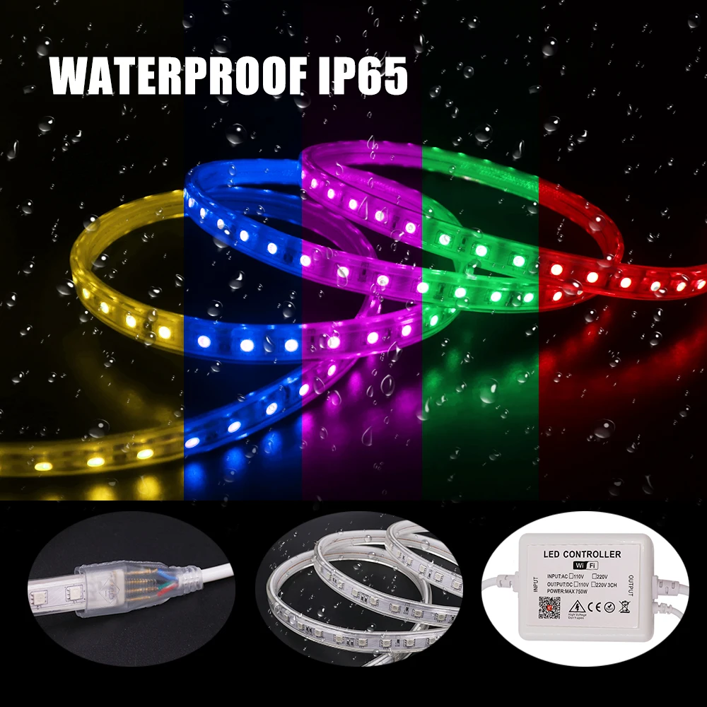 Светодиодная лента RGB светильник AC220V SMD5050 гибкая Водонепроницаемая светодиодная