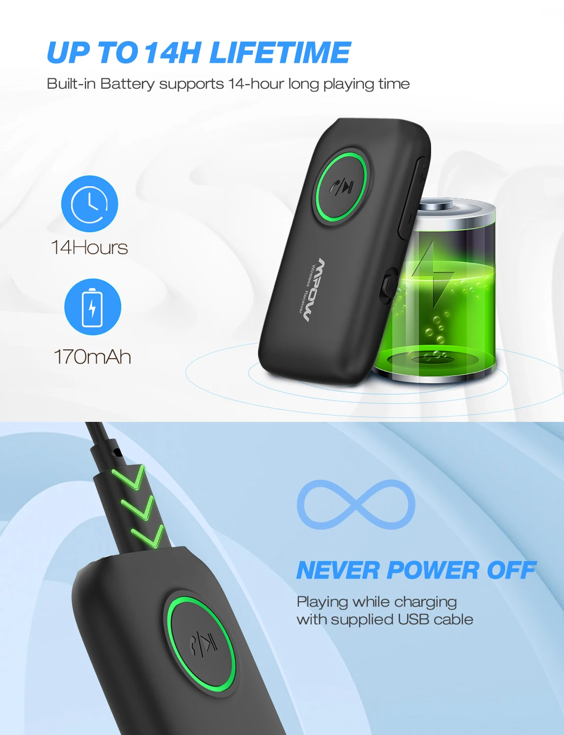 Mpow BH390 Bluetooth 5,0 приемник передатчик 2 в 1 Поддержка APTX/APTX-LL/APTX-HD с 3,5 мм/RCA разъем для ТВ автомобиля домашний аудио ПК