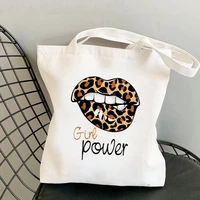 shopper girl power sexy leopard lips bag harajuku women shopping bag canvas shopper bag girl handbag tote bag shoulder lady bag