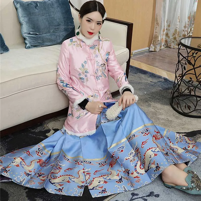 Осень Jinlong жаккардовые женские юбки китайский стиль костюм Тан ретро тонкие юбки S-XL